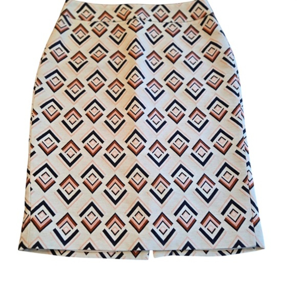 Ann Taylor Geometric Diamond Print Pencil Skirt Navy Coral Cream Size 6